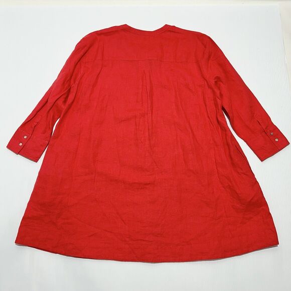 NWT Joie Red Linen V-Neck Button Up Shirt Dress Oversize w/ Pockets Size XL - Picture 2 of 9